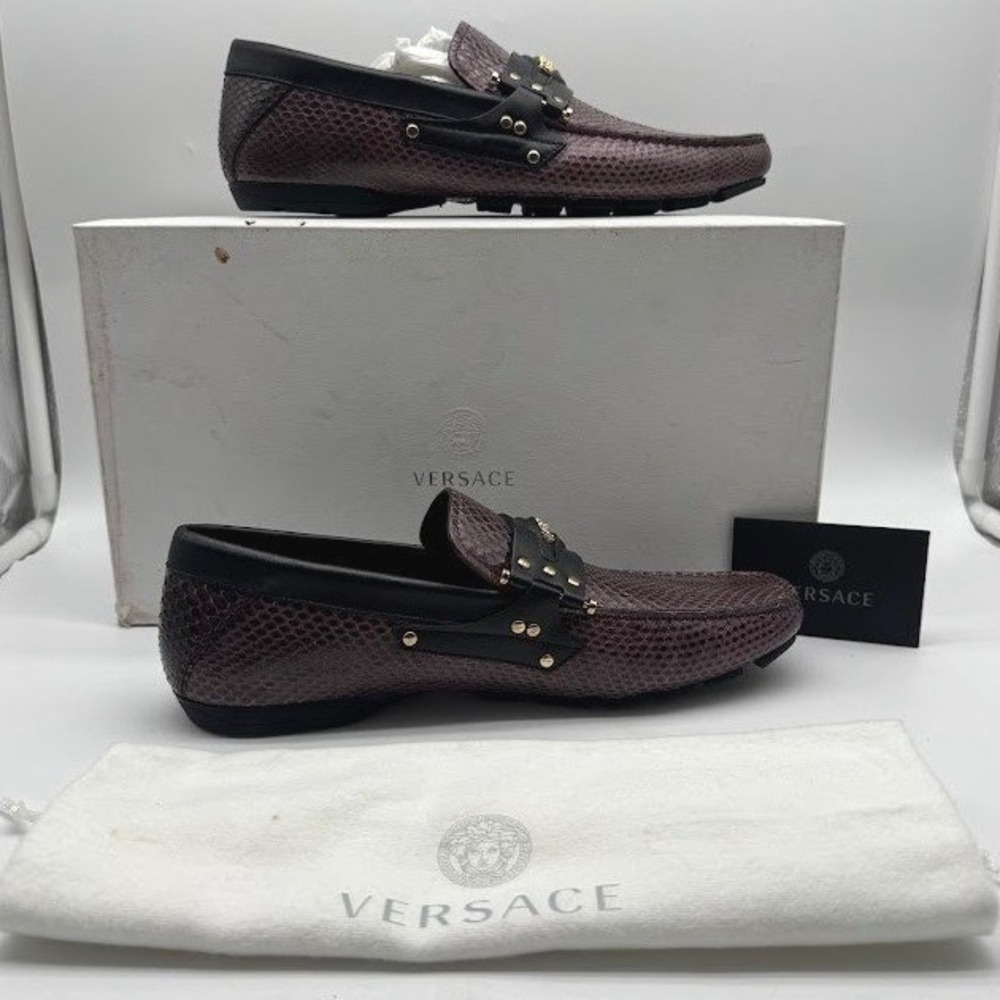 Versace Medusa Men Driver Loafers Brown Gold IT 39.5 US 6.5 DSU4753 NEW BOX